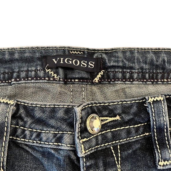 Vigoss Slim Boot Heritage Fit Mid Rise Embellished Denim Blue Jeans Size 10 - Picture 4 of 8